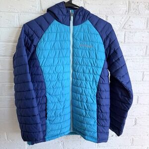 Columbia Kids Hooded Puffer Jacket Blue Aqua Lightweight Full Zip Size L 14 16